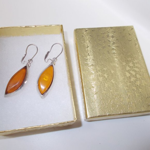 EUC, Amber pierced earrings, approximately 2.5"x.1/2" - Picture 2 of 5